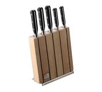 Richardson SHEFFILED - Bloc avec 5 Couteaux de Cuisine : Office, utile, Chef, découper et Pain - Sabatier Trompette - Acier MOV Finition satinée Manche ABS et Rivets Acier - 25 x 23.5 x 7 cm - Noir