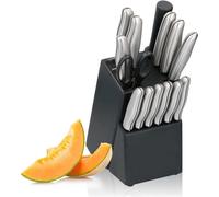 Bloc à couteaux, 12 couteaux de haute qualité, acier inoxydable, avec couteau de cuisine, couteau à pain et santoku, couteau à éplucher, 6 x couteaux à steak, ciseaux, aiguiseur