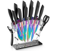 Bloc à couteaux 16 pièces Set de couteaux couleur arc-en-ciel revêtement titane avec porte-couteaux acrylique acier inoxydable pas de rouille super tranchant Set de couteaux de cuisine