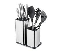 Bloc à couteaux 2 en 1 sans couteau en acier inoxydable vide et organiseur pour couteaux de cuisine, couverts, ustensiles de cuisine, couteaux et ciseaux à volaille/fusil à aiguiser