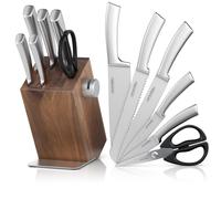 Bloc à couteaux Arendo avec couteaux, 6 pièces, bloc en bois, couteaux en acier inoxydable, avec aiguiseur et ciseaux, aiguiseur en céramique, manches ergonomiques, lavable au lave-vaisselle