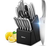 Bloc à couteaux avec couteaux Set de couteaux de cuisine Profi 16 pcs Set de couteaux de cuisine en acier inoxydable avec bloc en bois Set de couteaux Knife Noir Lame tranchante