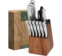 Bloc à couteaux avec lames - Ensemble de couteaux de cuisine - Organisateur de cuisine - Affûteur de couteaux intégré - 11 pièces - Couleur bois