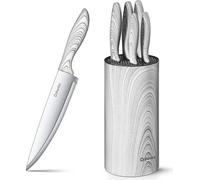 Bloc à couteaux avec set de 6 pièces en acier inoxydable amovible facile à nettoyer Rangement de couteaux en plastique adapté à tous les couteaux de cuisine en blanc