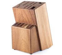 Bloc à couteaux en bois sans couteau - Porte-couteaux universel en bois d'acacia pour 15 couteaux - Organiseur de couteaux sûr avec compartiment à ciseaux et fente pour fusil à aiguiser - Bloc à