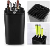 Bloc à couteaux Ibenzoa® avec 21 fentes – finition mate noire, 22,5 x 14 cm, en polypropylène, pour couteaux, ciseaux et fusil à aiguiser, avec insert amovible