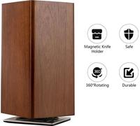 Bloc à couteaux magnétique - Porte-couteaux - Rotation à 360° - Aimant 1600 gauss - Bois d'acacia et acier inoxydable - 11 × 11 × 24,6 cm - Brun chocolat