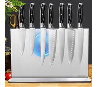 Bloc à couteaux magnétique sans couteaux, puissant et double face, en acier inoxydable, pour couteaux et outils, porte-couteaux universel, pour cuisine et atelier, argenté, 40 cm