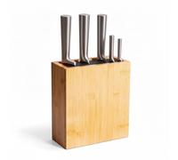 Relaxdays Bloc à couteaux en bambou avec brosse, insert en brins, 26 x 23 x 11,5 cm, noir
