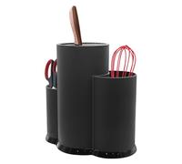 Bloc à couteaux sans couteau, bloc à couteaux 3 en 1 avec porte-ustensiles | Bloc à couteaux universel noir mat imperméable et durable pour tous les couteaux de cuisine