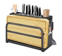Bloc à couteaux sans couteau en acier carbone avec porte-ustensiles, porte-couteaux, rangement universel pour couteaux, planches à découper (noir)