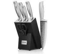 Bloc à couteaux - Set de 7 couteaux auto-affûtants - Inox - Poignée antidérapante - Avec bloc en bois