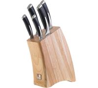 Bloc à couteaux Silecomplaza avec couteaux | Set de 5 couteaux | Fabriqué en bois de caoutchouc | Contient : couteau à beurre, couteau utilitaire, couteau à jambon, couteau à pain et couteau Santoku |