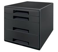 LEITZ - Bloc à Tiroirs pour Bureau, Organiseur de Bureau avec 4 Tiroirs A4, 100% Recyclable, Compensé en CO2 & Certifié Blue Angel, Gamme Recycle, coloris Noir, 53720095