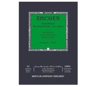 ARCHES Aquarelle - Bloc 12 feuilles 21x29,7 collé petit côté - 300g/m² - grain fin, blanc naturel, 4 bords francs