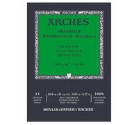 Arches- Bloc Enc 14,8 x 21 12 H Aquarelle 100% Fin 300 g Nat, A1795090, Blanc Naturel