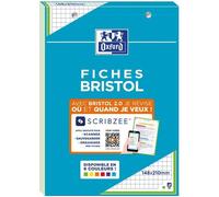 Bloc de fiches bristol Oxford 2.0 A5 petits carreaux 5mm 30 fiches collées bords verts