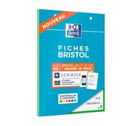 Bloc de fiches bristol Oxford 2.0 A5 petits carreaux 5mm 30 fiches collées bords verts