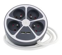 Chacon Multiprise Bloc Cercle design circulaire 4x16 A 1xUSB-A 1xUSB-C interrupteur 1,5 m Gris