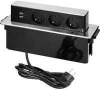 Bloc coulissant ORNO OR-GM-9009/B-G, 3x prise, 2x chargement USB, acier inoxydable, 2m de câble
