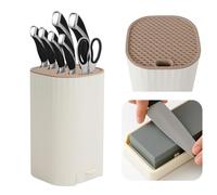 Bloc Couteaux Cuisine, Porte Couteaux de Cuisine avec Aiguiseur Couteaux, Universel Amovible Carré Range Couteau avec Fentes, Support Couteau pour Nettoyage Facile