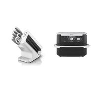 Bloc-couteaux Ninja Foodi StaySharp avec Affûteur, 6 Pièces Aiguisés, Acier Inoxydable, K62006EUWH + Ninja Foodi FlexDrawer Air Fryer, Dual Zone, Séparateur Amovible, Grand Tiroir de 10.4 L, AF500EU