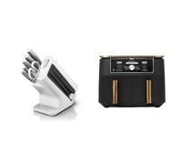 Bloc-couteaux Ninja Foodi StaySharp avec Affûteur, 6 Pièces Aiguisés, Acier Inoxydable, K62006EUWH + Ninja Foodi MAX Dual Zone Air Fryer, 2 Tiroirs, 9,5L, 6-en-1, Exclusivité Amazon AF400EUCP