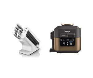 Bloc-couteaux Ninja Foodi StaySharp avec Affûteur, 6 Pièces Aiguisés, Acier Inoxydable, K62006EUWH + Ninja Speedi 10-en-1 Cuiseur rapide, Air Fryer, Multicuiseur, Repas pour 4 en 15 minutes, ON400EUCP
