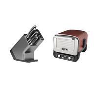Bloc-couteaux Ninja Foodi StaySharp avec Affûteur, 6 Pièces Aiguisés, en Acier Inoxydable, K32006EU + Ninja Woodfire Four à pizza extérieur électrique 8-en-1, rotissoire & fumoir barbecue, OO101EU