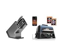 Bloc-couteaux Ninja Foodi StaySharp avec Affûteur, 6 Pièces Aiguisés, en Acier Inoxydable, K32006EU + Ninja Woodfire Pro Connect XL BBQ Électrique Grill & Fumoir, Sonde Numérique, OG901EU