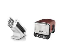 Bloc-couteaux Ninja Foodi StaySharp avec Affûteur, 6 Pièces Aiguisés, en Acier Inoxydable, K62006EUWH + Ninja Woodfire Four à pizza extérieur électrique 8-en-1, rotissoire & fumoir barbecue, OO101EU