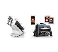 Bloc-couteaux Ninja Foodi StaySharp avec Affûteur, 6 Pièces Aiguisés, en Acier Inoxydable, K62006EUWH + Ninja Woodfire Pro Connect XL BBQ Électrique Grill & Fumoir, Sonde Numérique, OG901EU