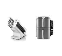 Bloc-couteaux Ninja Foodi StaySharp avec Affûteur, 6 Pièces Aiguisés, en Acier Inoxydable, K62006EUWH + Ninja Double Stack XL Friteuse sans huile, friteuse verticale à 2 tiroirs, SL400EU