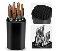 Bloc Couteaux Universel Ninonly Rond Porte couteaux avec fente pour ciseaux et Pour 14 Couteaux, Amovible pour un Nettoyage Facile Blocs Couteaux Vide porte Couteau Support Couteaux Noir