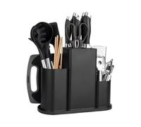 Bloc Couteaux Vide Carré, 4 en 1 Bloc à Couteaux Universel, Porte Couteaux de Cuisine Stable, Support Rangement Couteaux, Range Couteaux Grand Volume avec Trou Vidange & Fentes de Ustensiles (Noir)