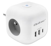 Bloc d'alimentation 6 en 1 Qoltec avec interrupteur rétroéclairé | 3 prises CA |