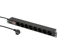 Bloc d'alimentation PDU 19 pouces, 8 prises, avec interrupteur, câble de 2 mètres, connecteur Schuko à 45°, aluminium, couleur noire