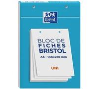 Oxford Fiches Bristol perforées 14,8 x 21 cm uni blanc - Bloc de 30