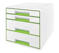 Bloc De Classement - Leitz - Wow Cube - 4 Tiroirs - Blanc/Vert - Ultra Brillant