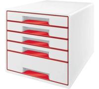 Bloc De Classement - Leitz - Wow Cube - 5 Tiroirs - Blanc/Rouge - Ultra Brillant