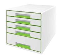 Bloc De Classement - Leitz - Wow Cube - 5 Tiroirs - Blanc/Vert - Ultra Brillant