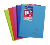 Bloc de cours agrafé grand côté Koverbook A4+ 160 pages détachables perforé 4 trous ligné + marge couverture polypropylène transparent - Assortis