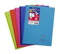 Bloc de cours agrafé grand côté Koverbook A4+ 160 pages détachables perforé 4 trous petits carreaux + marge couverture polypropylène transparent - Assortis