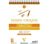 Clairefontaine 96676C Bloc Spiralé en-tête Papier Dessin Croquis - 35 Feuilles Papier Dessin au Grain Très Léger - A5 14,8x21 cm 160g - Idéal pour le Dessin et Croquis au Crayon, Feutre et Fusain