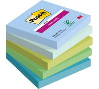 Bloc de notes adhésif, 76x76 mm, 5 x 90 feuilles, 3M Post-it "Super Sticky Oasis", assortiment de couleurs