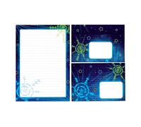 Bloc de papier à lettre avec enveloppe pour garçons garçons filles enfants motif laser enfant bloc de feuilles lignées (bloc A5 de 25 feuilles + 15 enveloppes)