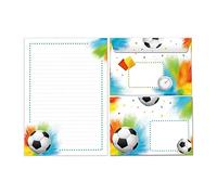 Bloc de papier à lettre ligné avec enveloppe pour garçons, garçons, enfants, motif football, football (bloc A5 avec 25 feuilles + 15 enveloppes)