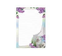 Bloc de papier à lettre pour garçons et filles - Motif chat - Fleurs violettes (1 bloc A4 de 25 feuilles)