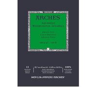 ARCHES Aquarelle - Bloc 12 feuilles 29,7x42 collé petit côté - 300g/m² - grain fin, blanc naturel, 4 bords francs