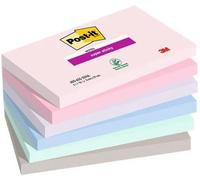 Bloc de post-it, format 76x127 mm, 6 feuilles par bloc, 90 post-it par feuille, marque 3M, gamme "Super Sticky Soulful", couleurs assorties